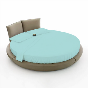 Aqua Blue Round Bed Sheets Set Solid Comfy Sateen