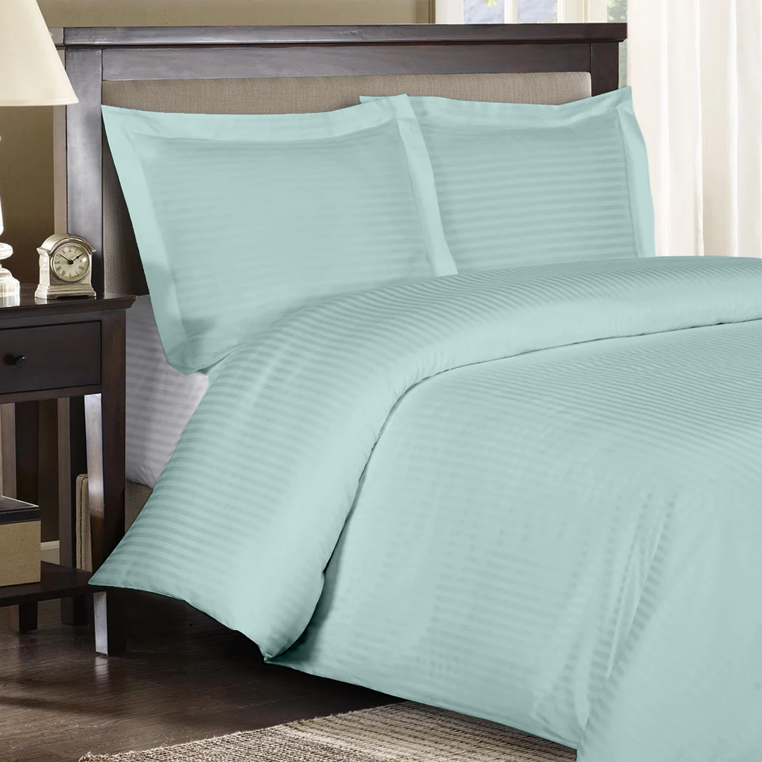 Aqua Blue Stripe Duvet Cover Set Sateen Comfy