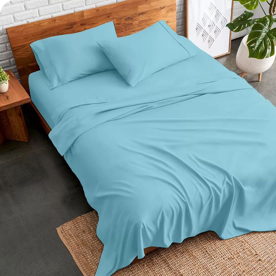 Aqua Blue Sheets Set Comfy Solid Sateen