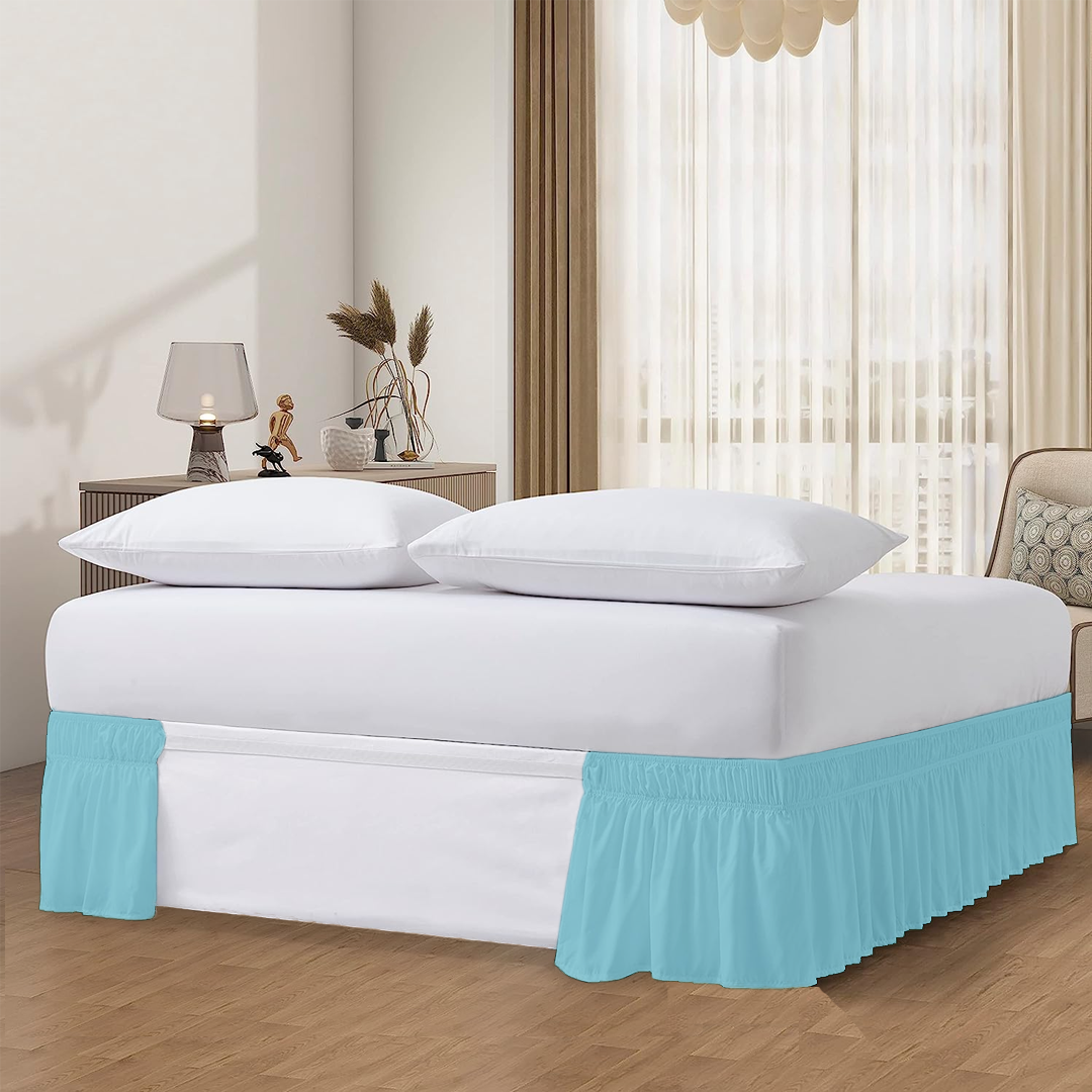 Aqua Blue Wrap Around Bed Skirt Solid Comfy Sateen