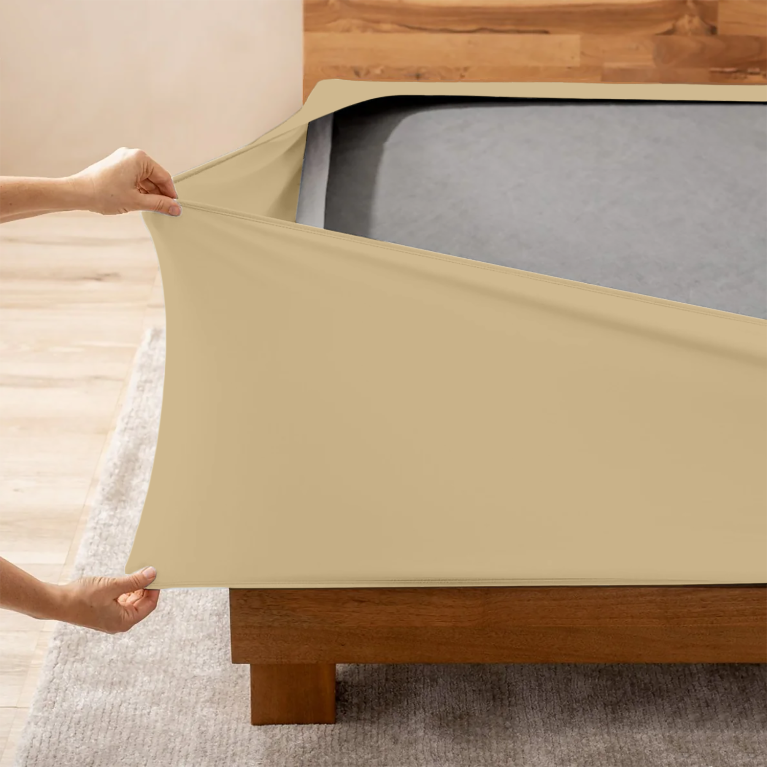 Beige Blue Box Spring Cover
