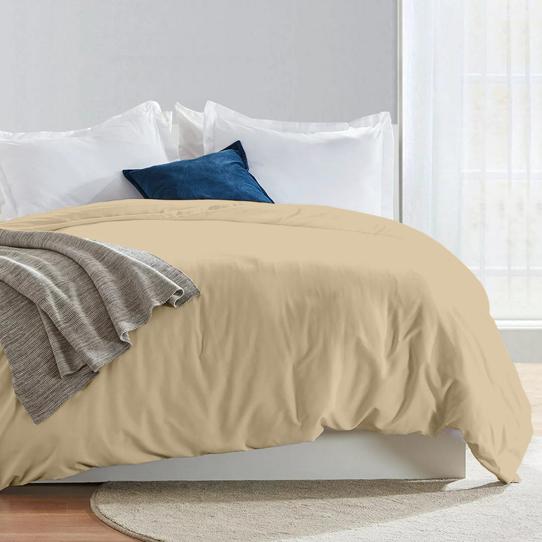 Beige Duvet Cover Solid Comfy Sateen
