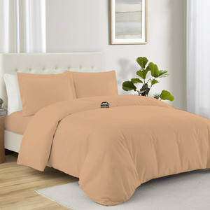 Beige Duvet Cover Set with Fitted Sheet Comfy Sateen