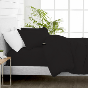 Solid Black Duvet Cover Set with Fitted Sheet Comfy