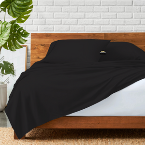 Comfy Black Flat Sheet with Pillowcase Solid Sateen