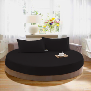 Black Round Fitted Sheet with Pillowcase Bliss Solid Sateen