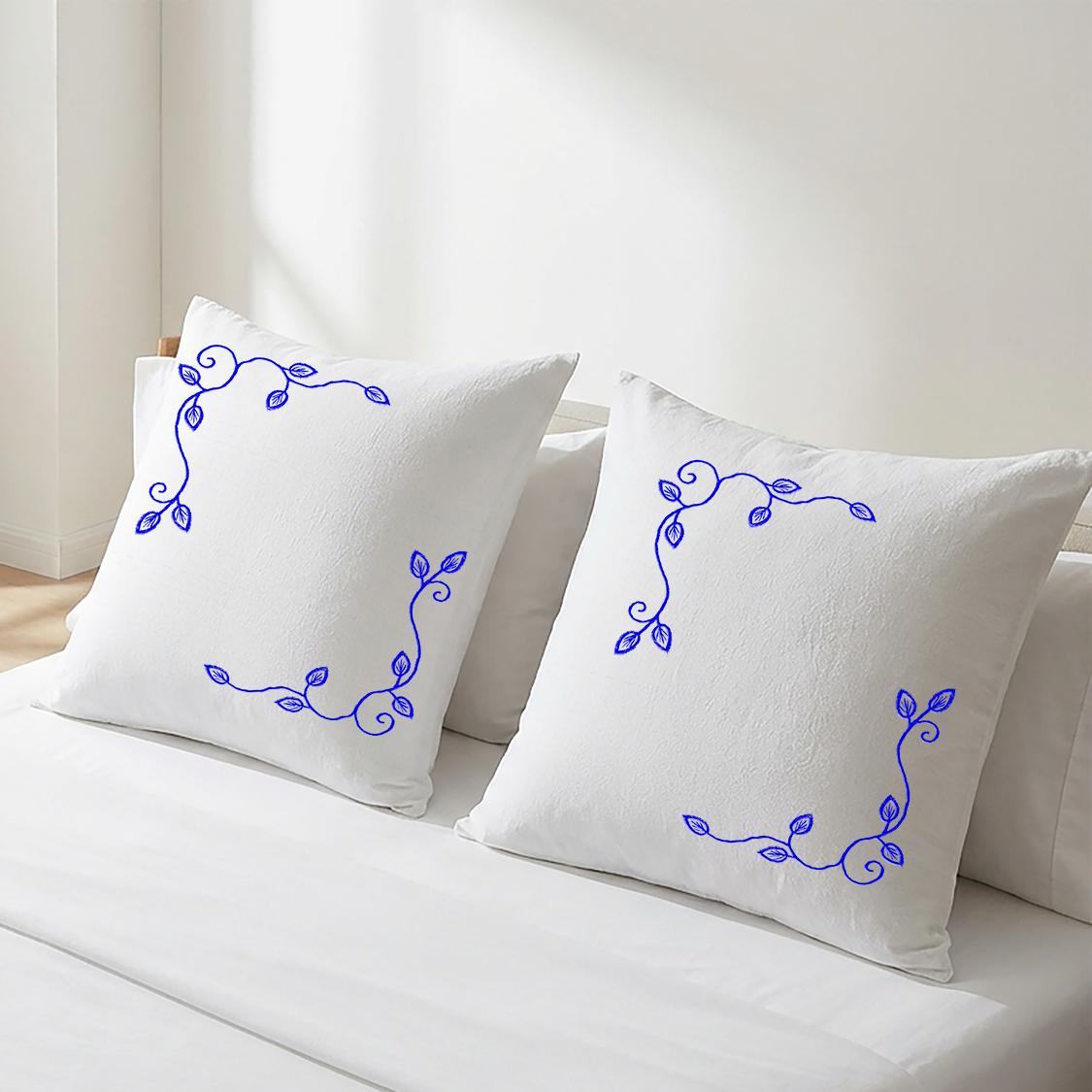 White Cushion Cover Set Floral Vine Embroidery - Pack of 2