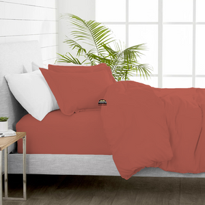 Brick Red Duvet Cover Set with Fitted Sheet Solid Comfy