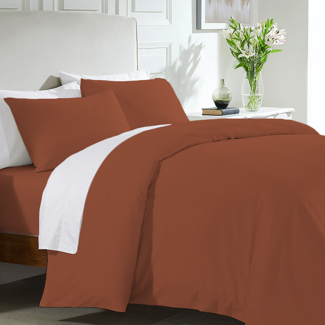 Brick Red Duvet Cover Set with Fitted Sheet Solid Comfy