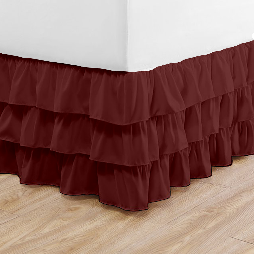 Burgundy Multi Ruffle Bed Skirt Comfy Solid