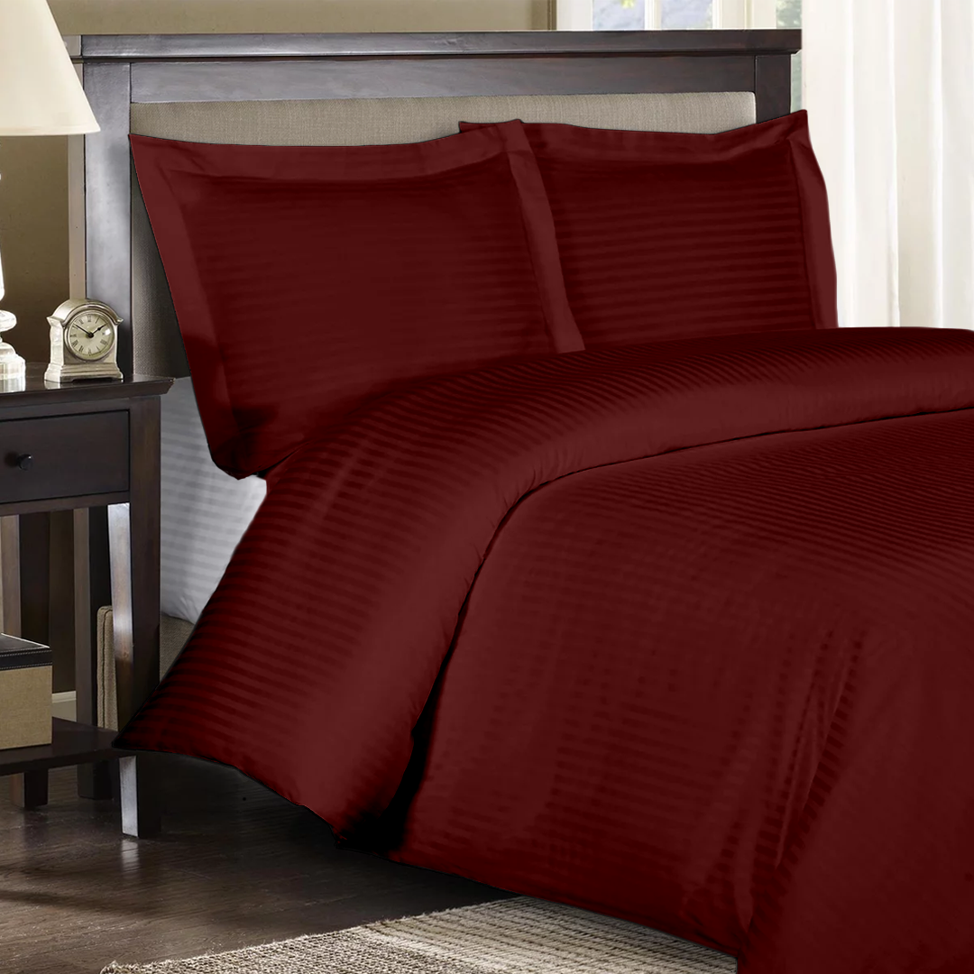 Burgundy Stripe Duvet Cover set Sateen Comfy