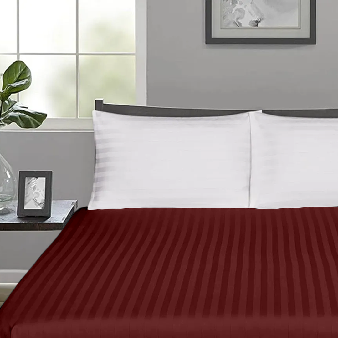 Burgundy Stripe Fitted Sheet Comfy Sateen
