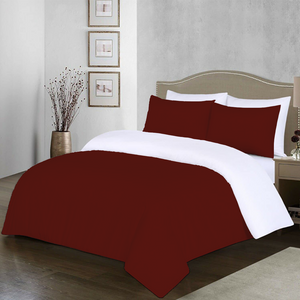 Burgundy and White Reversible Duvet Set Comfy Solid Sateen