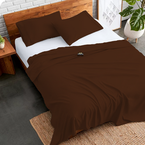 Comfy Chocolate Flat Sheet with Pillowcase Sateen Solid