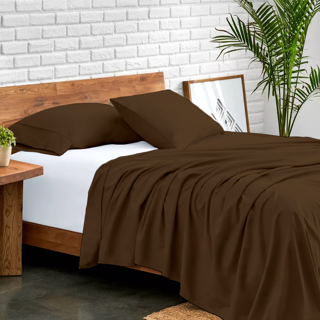 Chocolate Flat Sheet with Pillowcase Solid Bliss Sateen