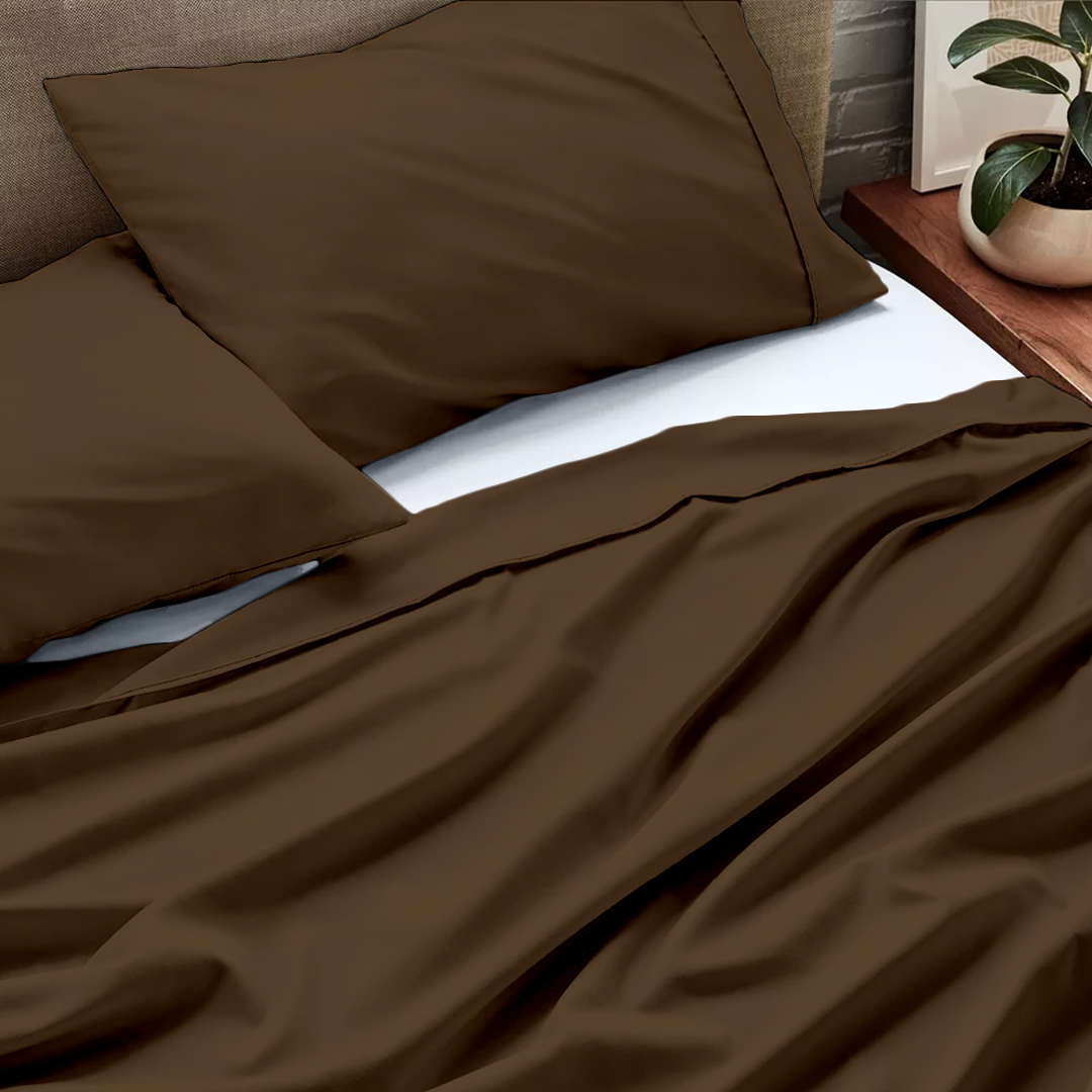 Chocolate Flat Sheet with Pillowcase Solid Bliss Sateen