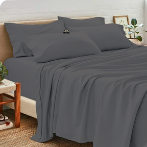 Dark Grey Sheet Set With Extra Pillowcase Comfy Solid Sateen