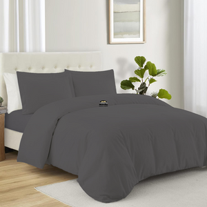 Bliss Dark Grey Duvet Cover Set with Fitted Sheet Solid Sateen