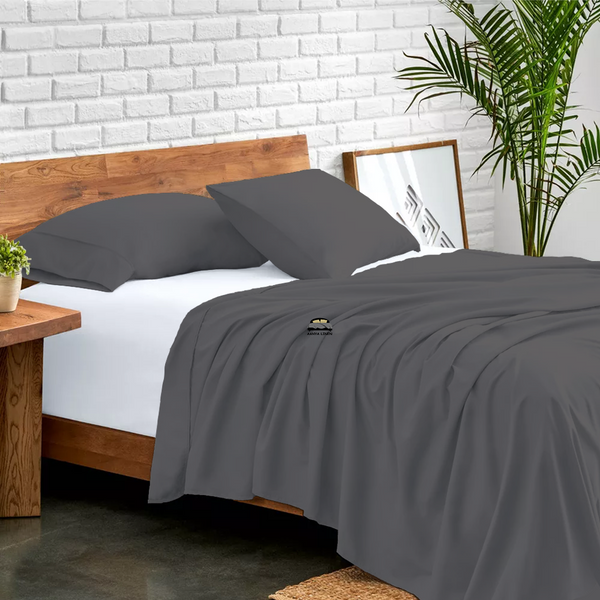Now Dark Grey Flat Sheet with Pillowcase on Sale AanyaLinen