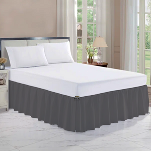 Dark Grey Gathered Bed Skirt Solid-Bliss