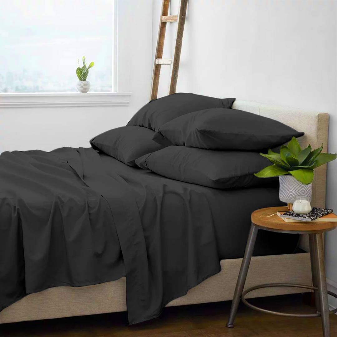 Dark Grey Sheet Set with Extra Pillowcase Solid Bliss Sateen