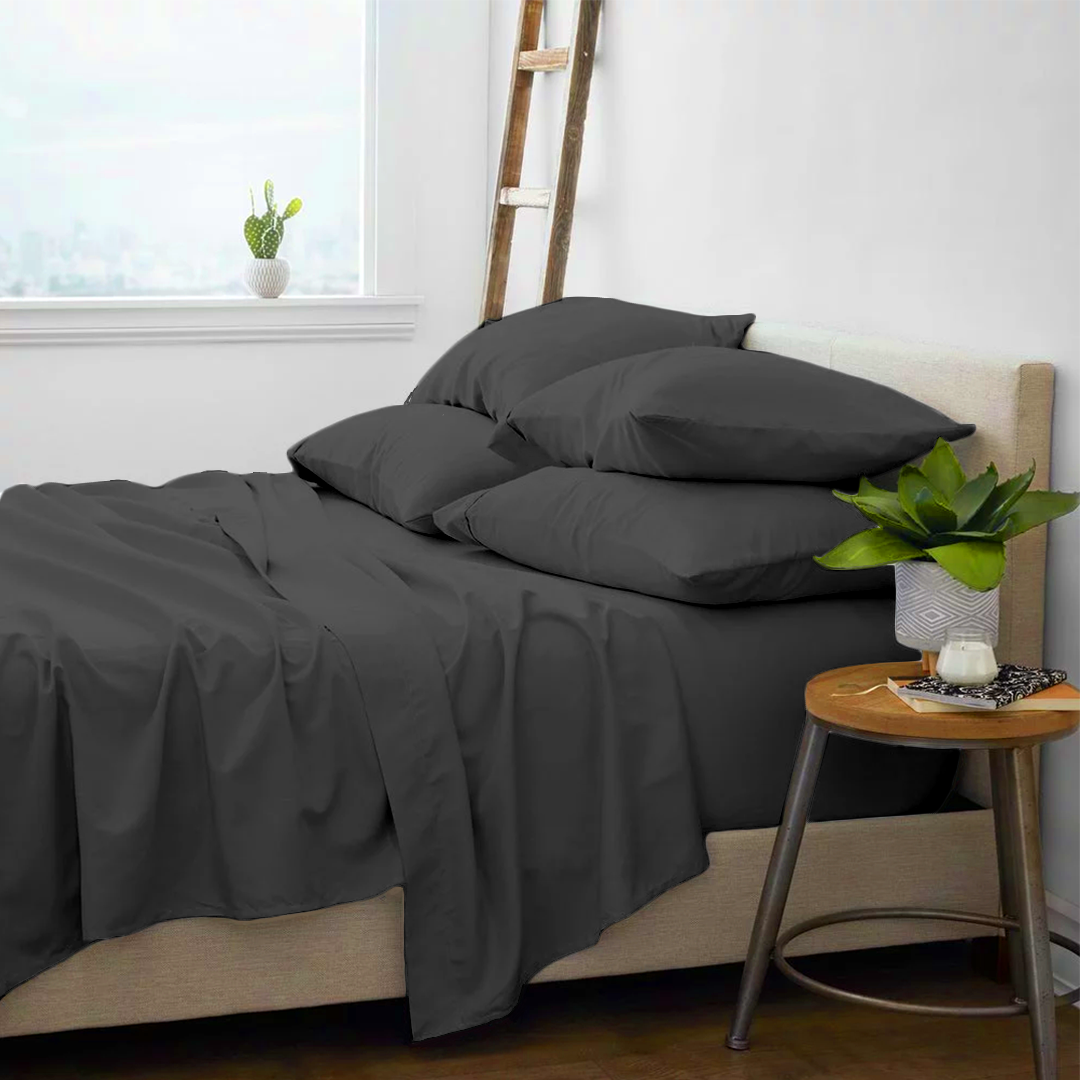Dark Grey Sheet Set With Extra Pillowcase Comfy Solid Sateen