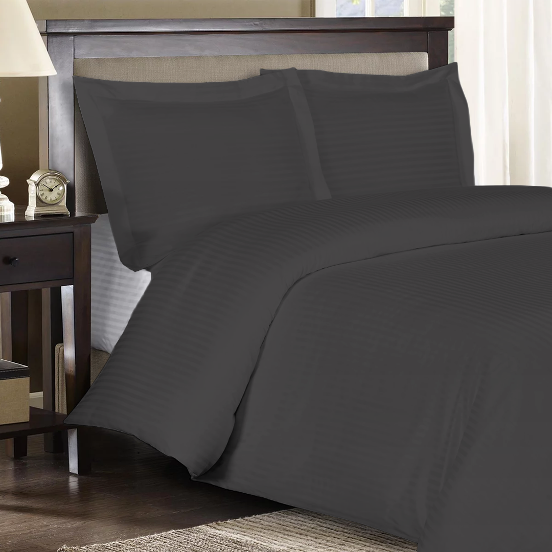 Dark Grey Stripe Duvet Cover set Sateen Comfy