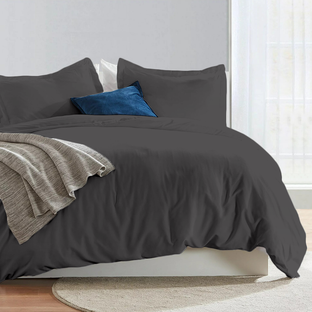 Dark Grey Duvet Cover Set Solid Comfy Sateen