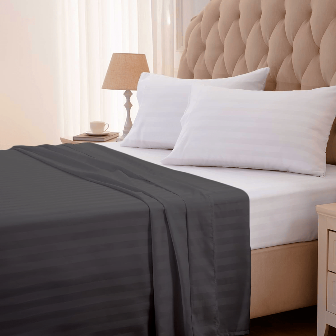 Dark Grey Stripe Flat Sheet Comfy Sateen