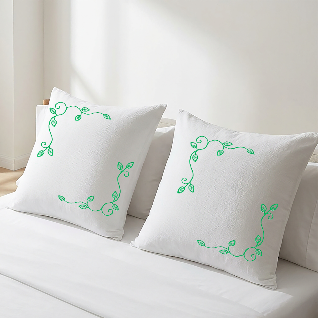 White Cushion Cover Set Floral Vine Embroidery - Pack of 2