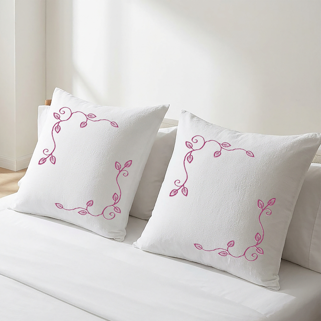 White Cushion Cover Set Floral Vine Embroidery - Pack of 2