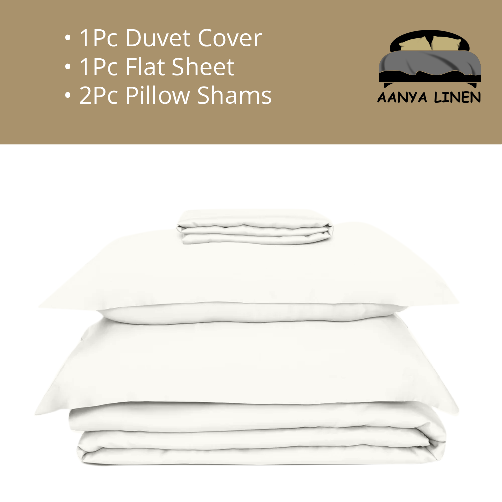 Ivory Duvet Set with Flat Sheet Bliss Solid Sateen