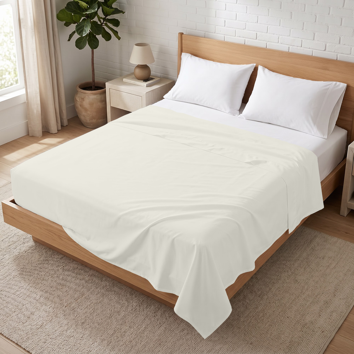 Ivory 600 Thread Count Flat Sheet Only | 100% Cotton Sateen