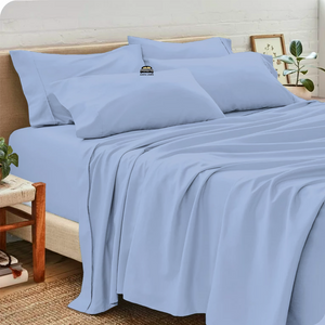 Light Blue Sheet Set with Extra Pillowcase Comfy Solid Sateen