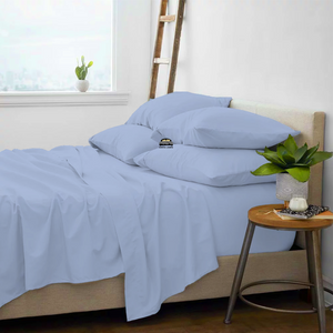 Light Blue Sheet Set with Extra Pillowcase Comfy Solid Sateen