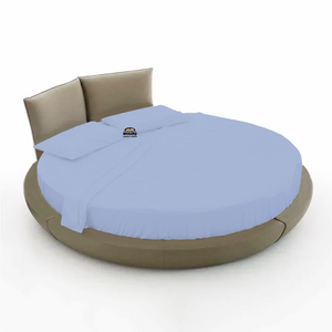Light Blue Round Bed Sheet Set Solid Bliss Sateen