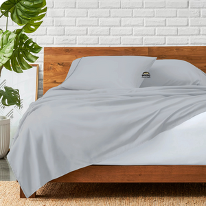 Comfy Light Grey Flat Sheet with Pillowcase Solid Sateen