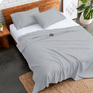 Comfy Light Grey Flat Sheet with Pillowcase Solid Sateen