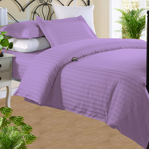 Lilac Stripe Duvet Cover Set with Fitted Sheet Sateen Comfy