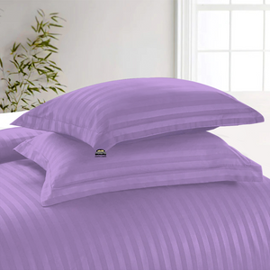 Lilac Stripe Duvet Cover Set with Fitted Sheet Sateen Comfy