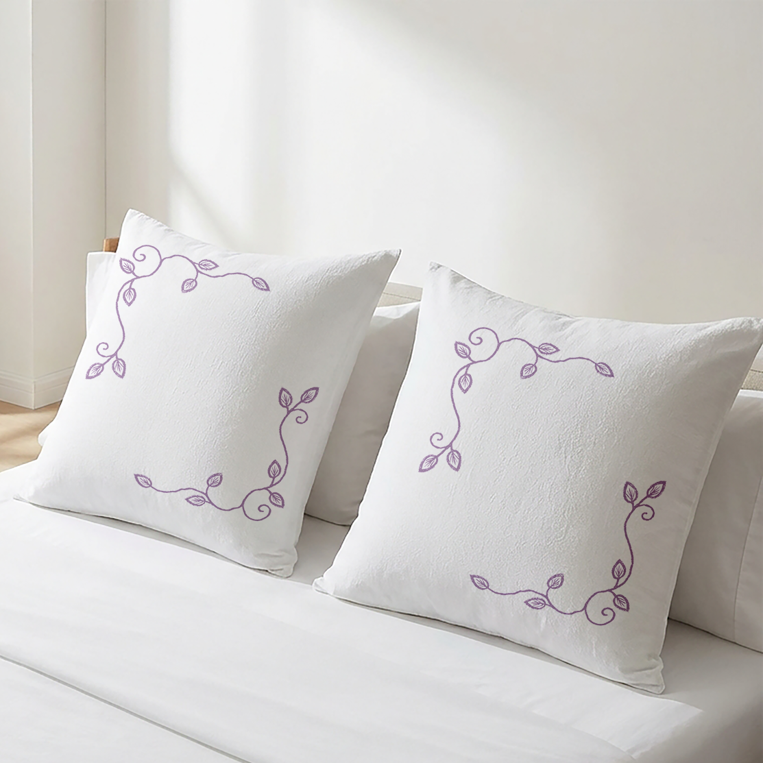 White Cushion Cover Set Floral Vine Embroidery - Pack of 2