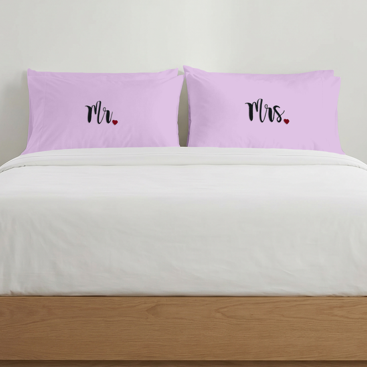 Lilac Mr Mrs Heart Pillow Covers Black Embroidery
