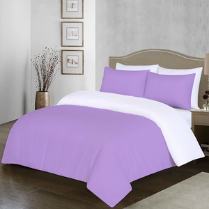 Lilac and White Reversible Duvet Set Solid Comfy Sateen