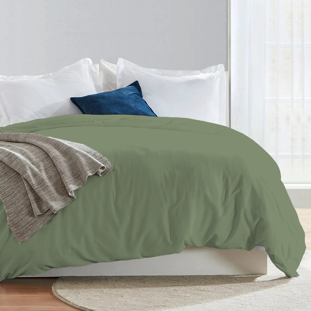 Moss Green Duvet Cover Solid Comfy Sateen