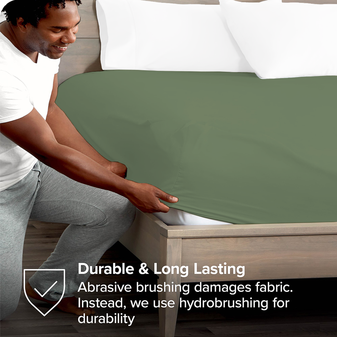 Moss Fitted Sheet Solid Sateen Comfy