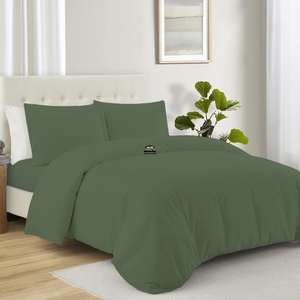 Solid Moss Green Duvet Cover Set with Fitted Sheet Comfy