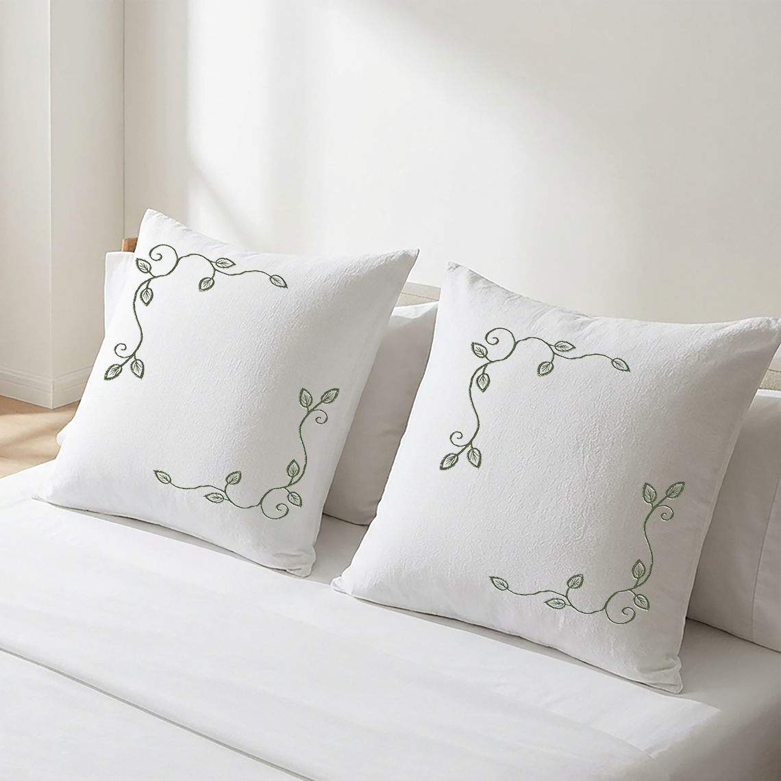 White Cushion Cover Set Floral Vine Embroidery - Pack of 2