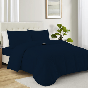 Solid Navy Blue Duvet Cover Set with Fitted Sheet Comfy