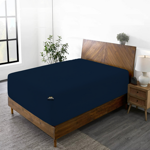 Navy Blue Fitted Sheet Solid Bliss Sateen