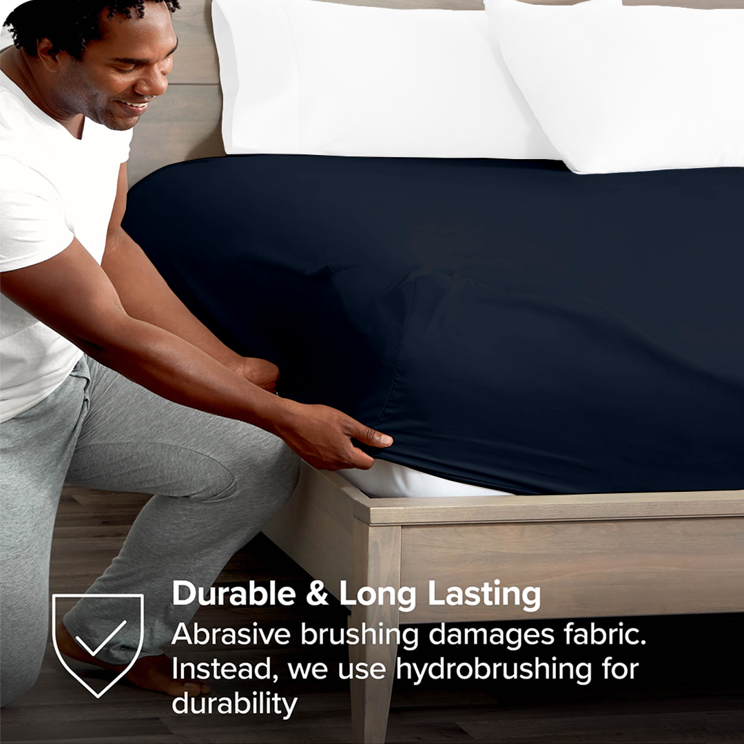Navy Blue Fitted Sheet Solid Sateen Comfy